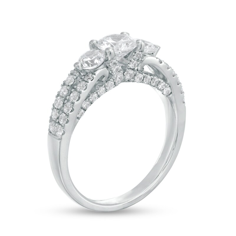 Main Image 3 of 1-3/4 CT. T.W. Diamond Past Present Future® Double Row Engagement Ring in 14K White Gold