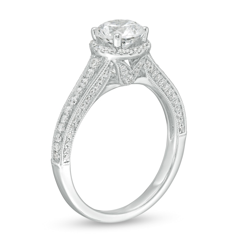 Celebration Ideal 1-1/3 CT. T.W. Certified Diamond Frame Vintage-Style Engagement Ring in 14K White Gold (I/I1)