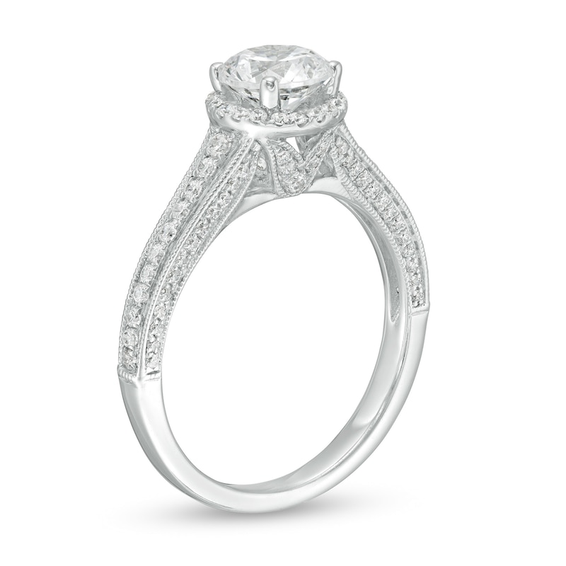 Main Image 3 of Celebration Ideal 1-1/3 CT. T.W. Certified Diamond Frame Vintage-Style Engagement Ring in 14K White Gold (I/I1)