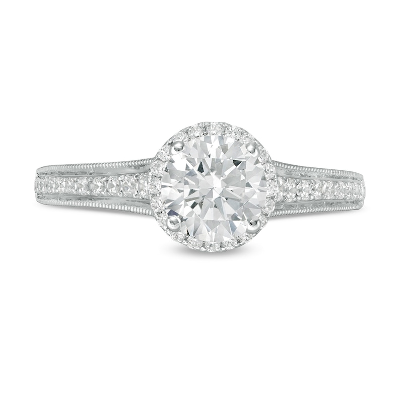 Celebration Ideal 1-1/3 CT. T.W. Certified Diamond Frame Vintage-Style Engagement Ring in 14K White Gold (I/I1)
