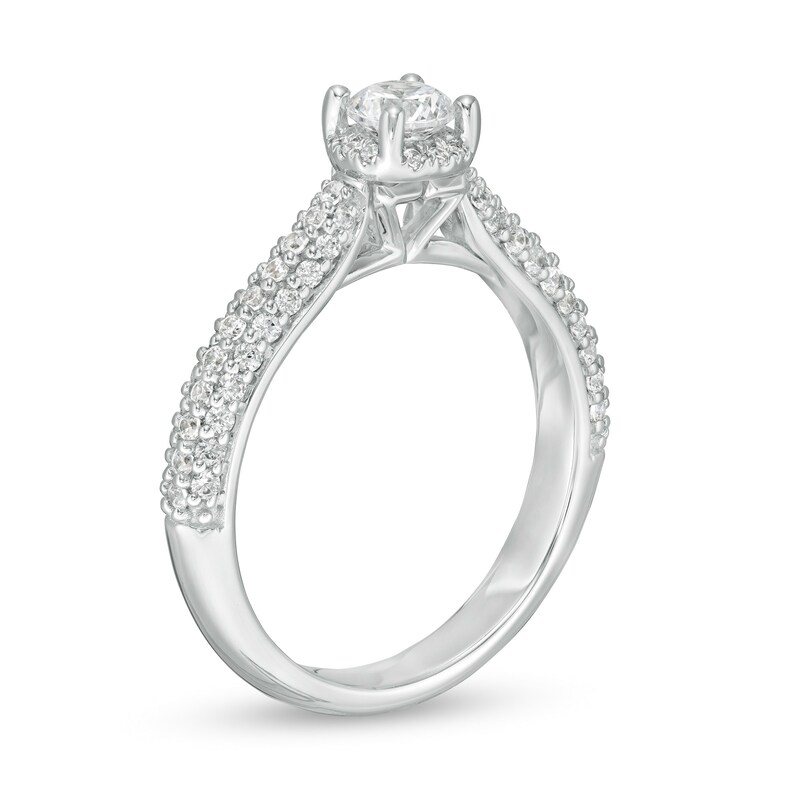 Zales Private Collection 7/8 CT. T.W. Certified Diamond Frame Engagement Ring in 14K White Gold (F/I1)