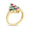 Baguette Ruby, Emerald, Blue Sapphire and 1/15 CT. T.W. Diamond Geometric Ring in 10K Gold