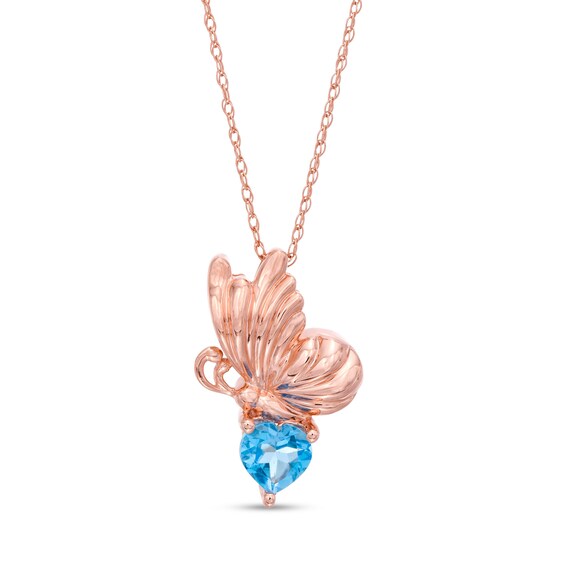 5.0mm Heart-Shaped Swiss Blue Topaz Butterfly Pendant in 10K Rose Gold 5.0mm Heart-Shaped Swiss Blue Topaz Butterfly Pendant in 10K Rose Gold