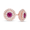 Thumbnail Image 0 of 4.0mm Ruby and 1/2 CT. T.W. Diamond Double Frame Stud Earrings in 10K Rose Gold