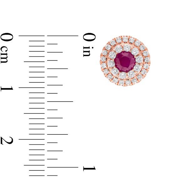 4.0mm Ruby and 1/2 CT. T.w. Diamond Double Frame Stud Earrings in 10K Rose Gold