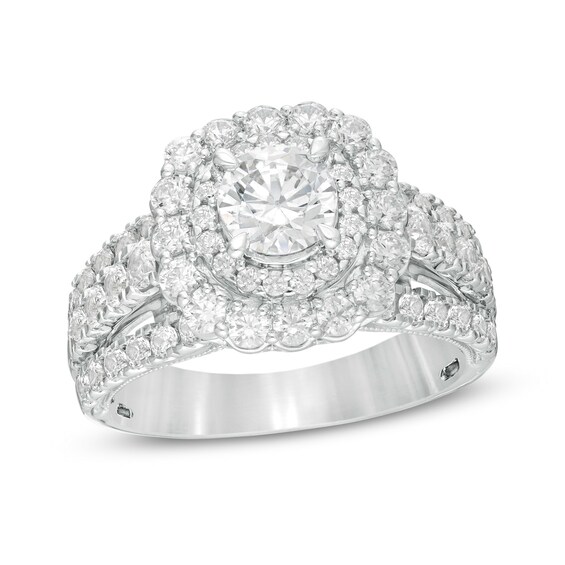 2-1/2 CT. T.W. Diamond Double Scallop Frame Multi-Row Engagement Ring in 14K White Gold 2-1/2 CT. T.W. Diamond Double Scallop Frame Multi-Row Engagement Ring in 14K White Gold