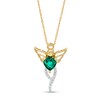Thumbnail Image 1 of 5.0mm Heart-Shaped Lab-Created Emerald and 1/20 CT. T.W. Diamond Angel Pendant in 10K Gold