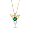 Thumbnail Image 0 of 5.0mm Heart-Shaped Lab-Created Emerald and 1/20 CT. T.W. Diamond Angel Pendant in 10K Gold