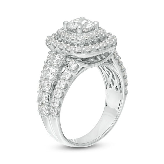 3 CT. T.w. Diamond Double Cushion Frame Multi-Row Engagement Ring in 14K White Gold