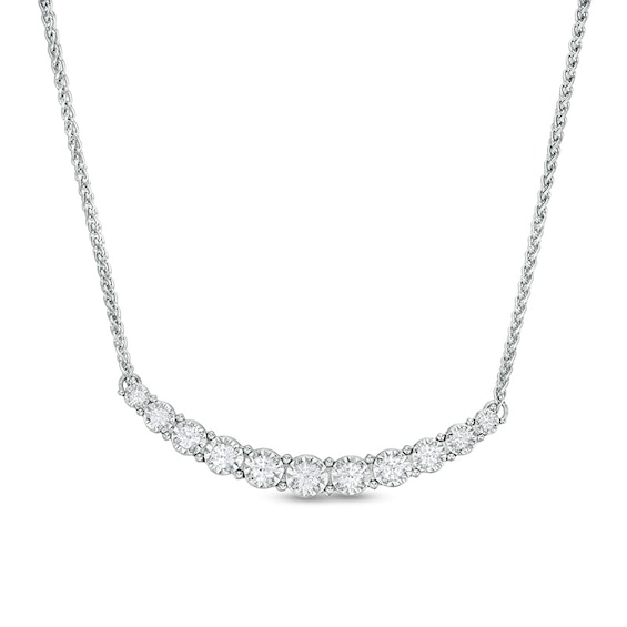 3/4 CT. T.w. Diamond Graduated Curved Bar Necklace in 10K White Gold