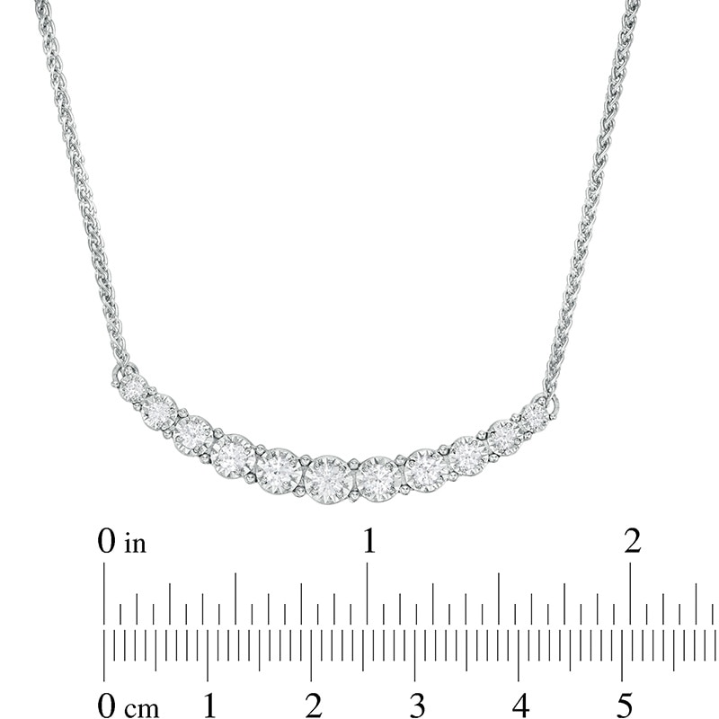 3/4 CT. T.W. Diamond Graduated Curved Bar Necklace in 10K White Gold