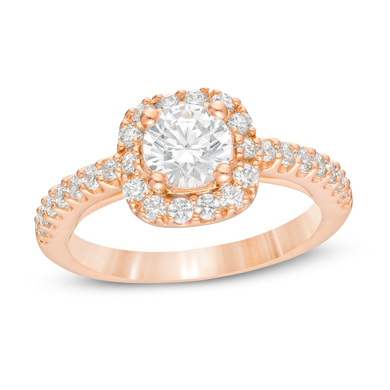 Main Image 1 of 1-1/2 CT. T.W. Diamond Cushion Frame Engagement Ring in 14K Rose Gold