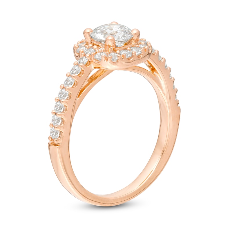 Main Image 3 of 1-1/2 CT. T.W. Diamond Cushion Frame Engagement Ring in 14K Rose Gold