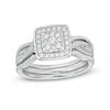Thumbnail Image 1 of 5/8 CT. T.W. Composite Diamond Square Frame Twist Shank Three Piece Bridal Set in Sterling Silver
