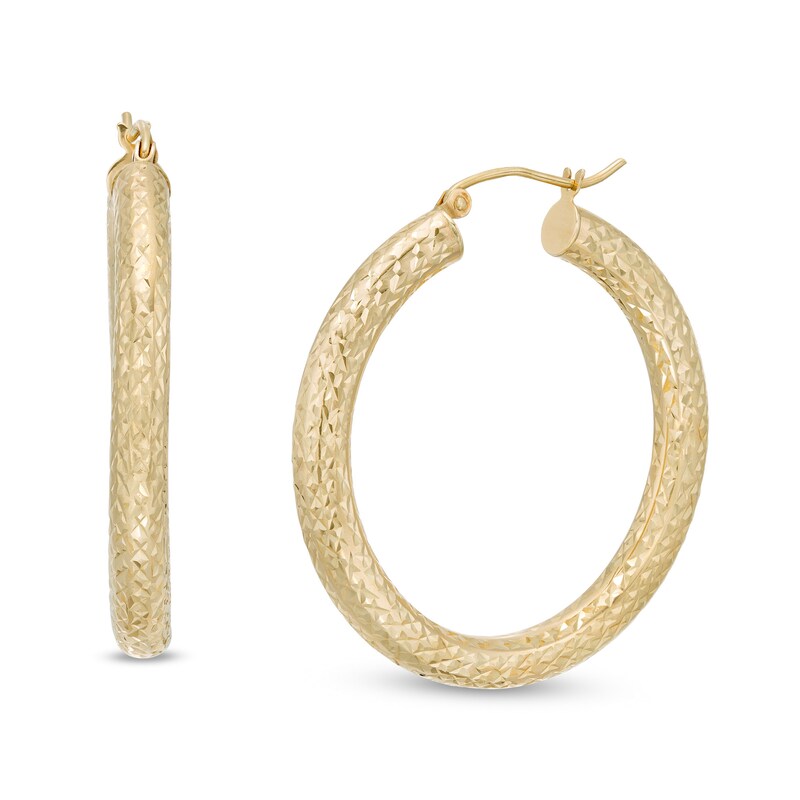 Main Image 1 of 35.0mm Diamond-Cut Tube Hoop Earrings in 10K Gold