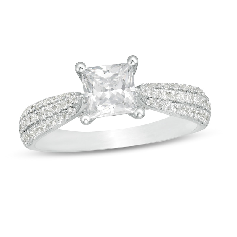 Main Image 1 of Celebration Ideal 1-1/5 CT. T.W. Certified Princess-Cut Diamond Engagement Ring in 14K White Gold (I/I1)