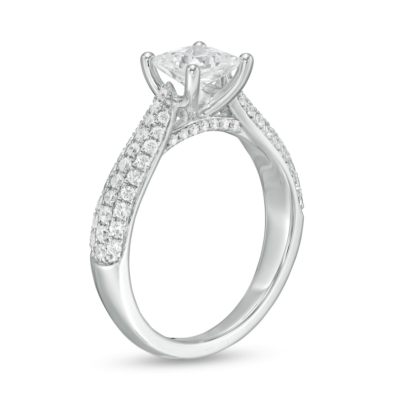 Main Image 3 of Celebration Ideal 1-1/5 CT. T.W. Certified Princess-Cut Diamond Engagement Ring in 14K White Gold (I/I1)