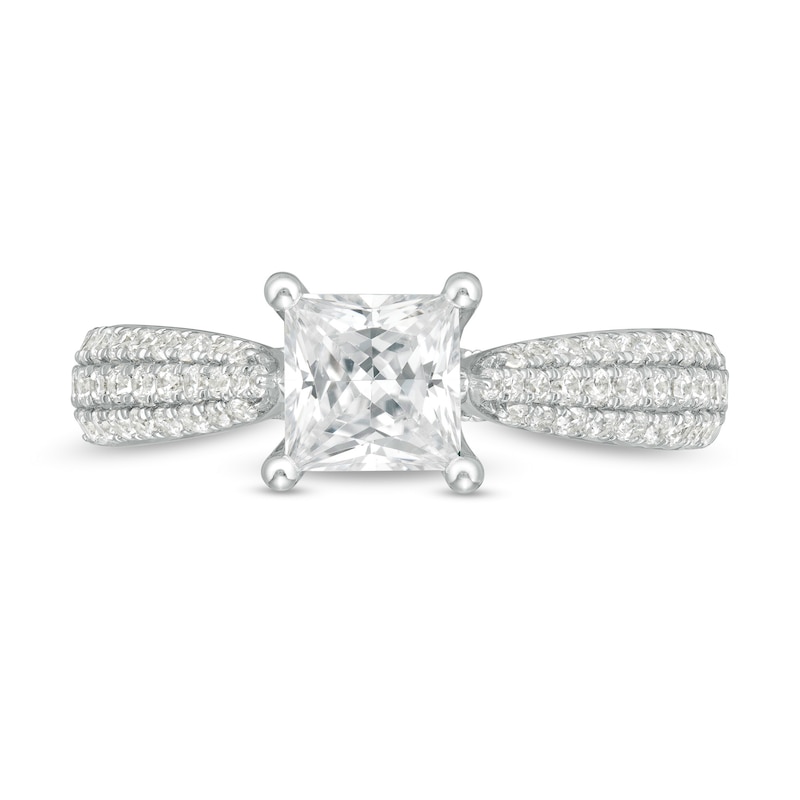 Main Image 4 of Celebration Ideal 1-1/5 CT. T.W. Certified Princess-Cut Diamond Engagement Ring in 14K White Gold (I/I1)