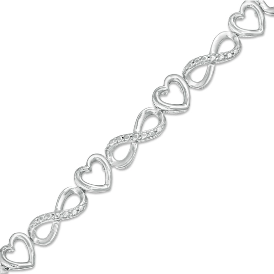 Diamond Accent Alternating Heart and Infinity Bracelet in Sterling Silver - 7.25"