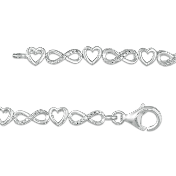 Diamond Accent Alternating Heart and Infinity Bracelet in Sterling Silver - 7.25"