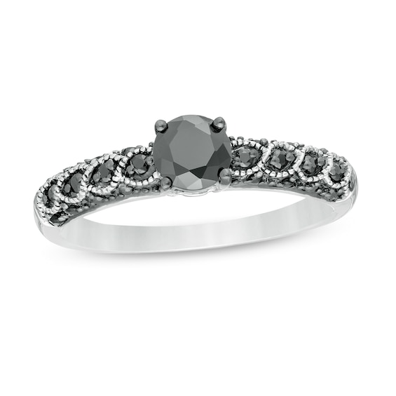 5/8 CT. T.W. Enhanced Black Diamond Vintage-Style Engagement Ring in 10K White Gold 5/8 CT. T.W. Enhanced Black Diamond Vintage-Style Engagement Ring in 10K White Gold