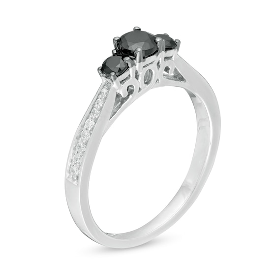 1/2 CT. T.w. Enhanced Black and White Diamond Three Stone Engagement Ring in Sterling Silver