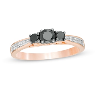 1/2 CT. T.W. Enhanced Black and White Diamond Three Stone Engagement Ring in 10K Rose Gold