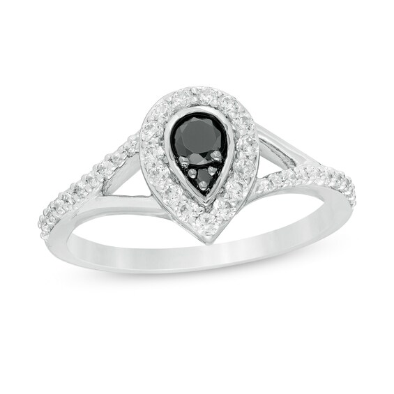 1/2 CT. T.W. Enhanced Black and White Diamond Pear-Shaped Frame Split Shank Engagement Ring in 10K White Gold 1/2 CT. T.W. Enhanced Black and White Diamond Pear-Shaped Frame Split Shank Engagement Ring in 10K White Gold