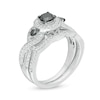 Thumbnail Image 3 of 3/4 CT. T.W. Enhanced Black and White Diamond Frame Three Stone Twist Shank Vintage-Style Bridal Set in 10K White Gold