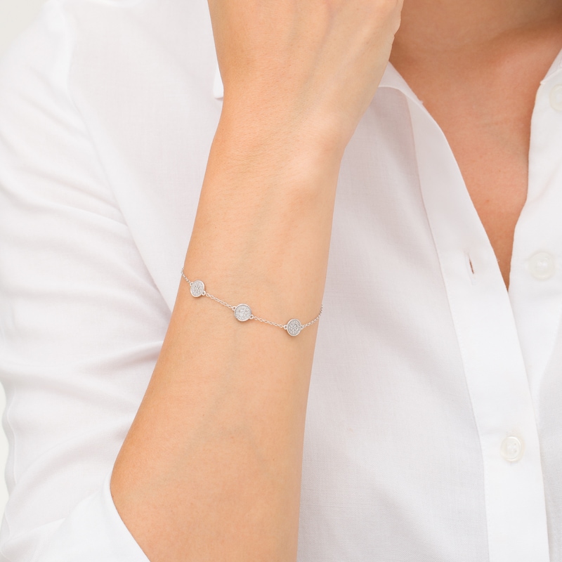 Main Image 2 of 1/5 CT. T.W. Composite Diamond Triple Circle Station Bracelet in 10K White Gold