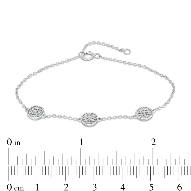 Main Image 4 of 1/5 CT. T.W. Composite Diamond Triple Circle Station Bracelet in 10K White Gold