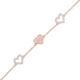 1/5 CT. T.W. Diamond Hearts Station Bracelet in 10K Rose Gold