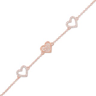 1/5 CT. T.W. Diamond Hearts Station Bracelet in 10K Rose Gold