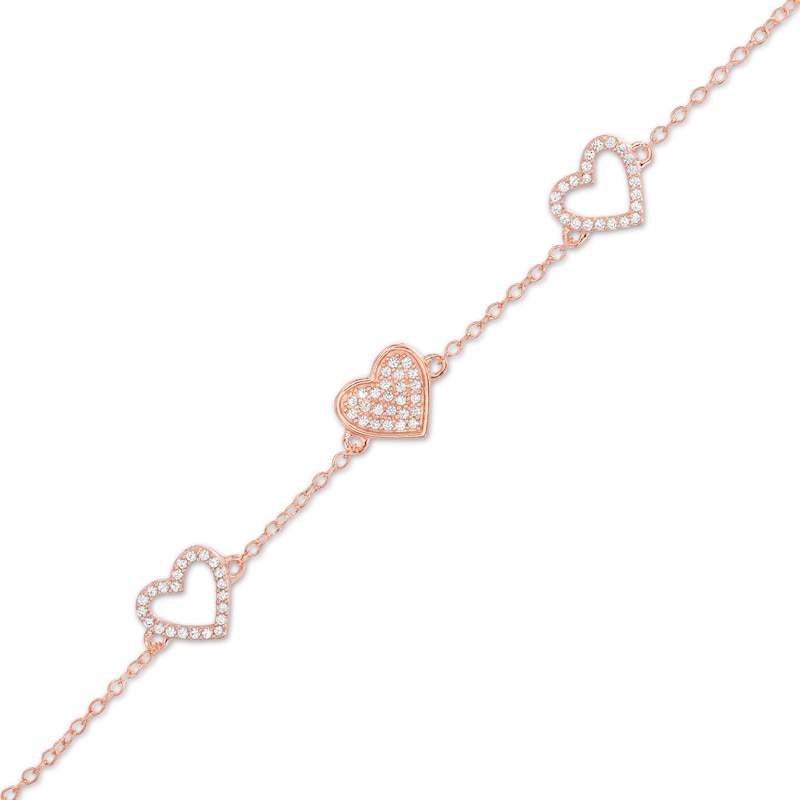 Main Image 1 of 1/5 CT. T.W. Diamond Hearts Station Bracelet in 10K Rose Gold