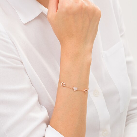 1/5 CT. T.w. Diamond Hearts Station Bracelet in 10K Rose Gold