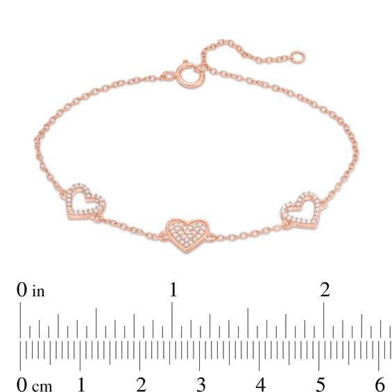 1/5 CT. T.w. Diamond Hearts Station Bracelet in 10K Rose Gold