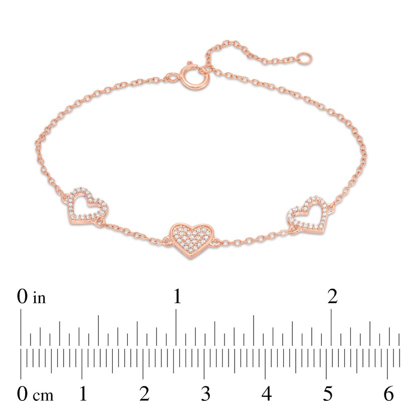 Main Image 4 of 1/5 CT. T.W. Diamond Hearts Station Bracelet in 10K Rose Gold