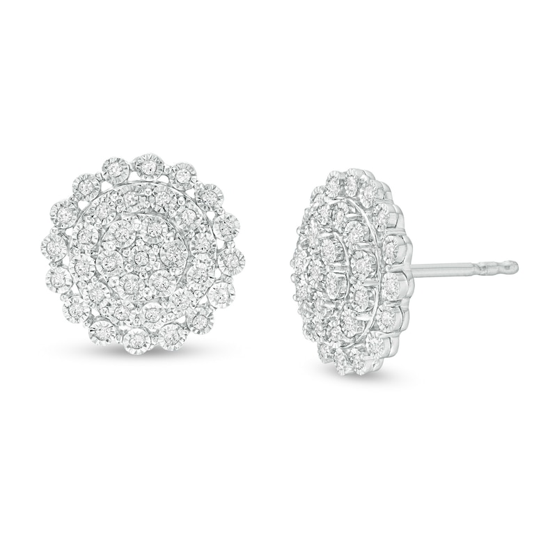 1/5 CT. T.W. Composite Diamond Scallop Frame Stud Earrings in Sterling Silver