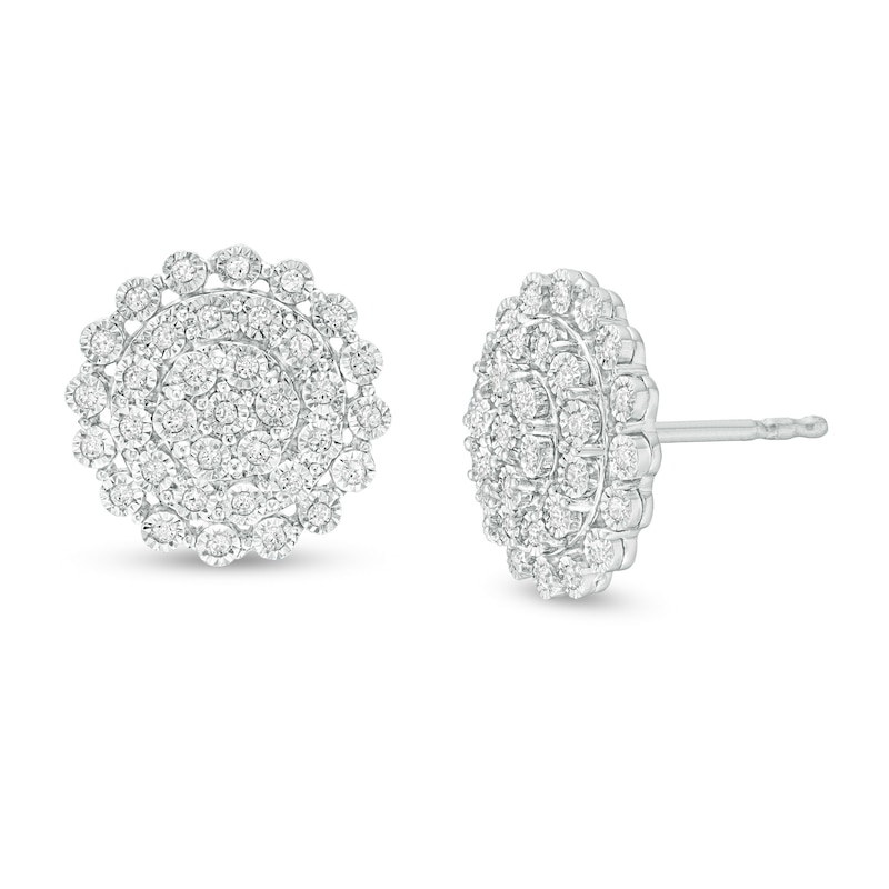 Main Image 1 of 1/5 CT. T.W. Composite Diamond Scallop Frame Stud Earrings in Sterling Silver