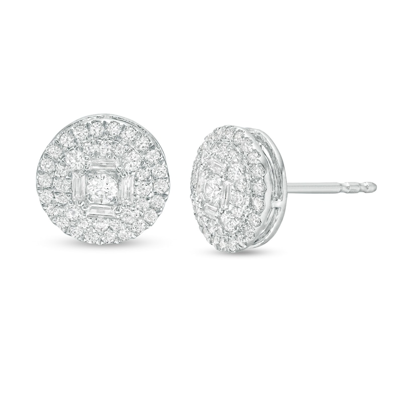 Main Image 1 of 1/2 CT. T.W. Multi-Diamond Multi-Row Stud Earrings in 10K White Gold