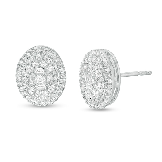 1/2 CT. T.w. Oval Multi-Diamond Frame Stud Earrings in 10K White Gold