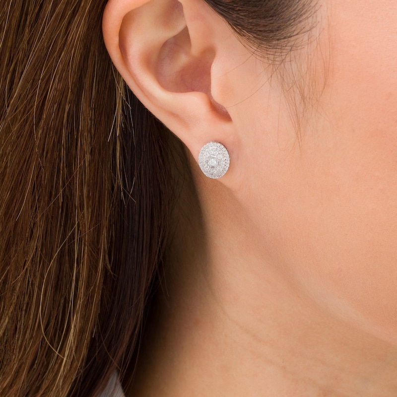 Main Image 2 of 1/2 CT. T.W. Oval Multi-Diamond Frame Stud Earrings in 10K White Gold