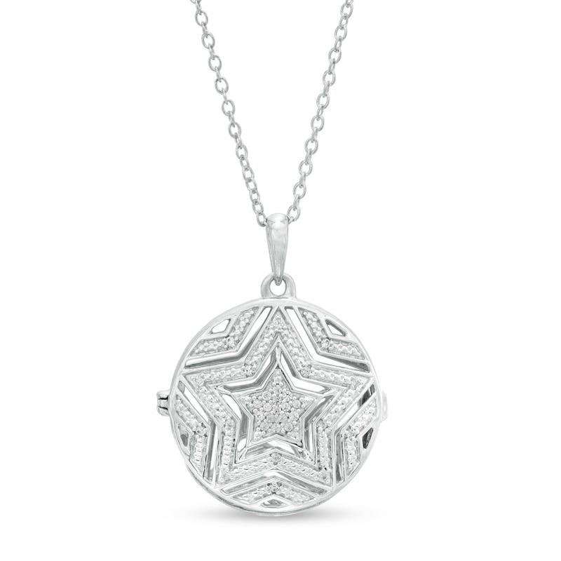 Main Image 1 of 1/10 CT. T.W. Composite Diamond Multi-Row Star Outline Locket in Sterling Silver