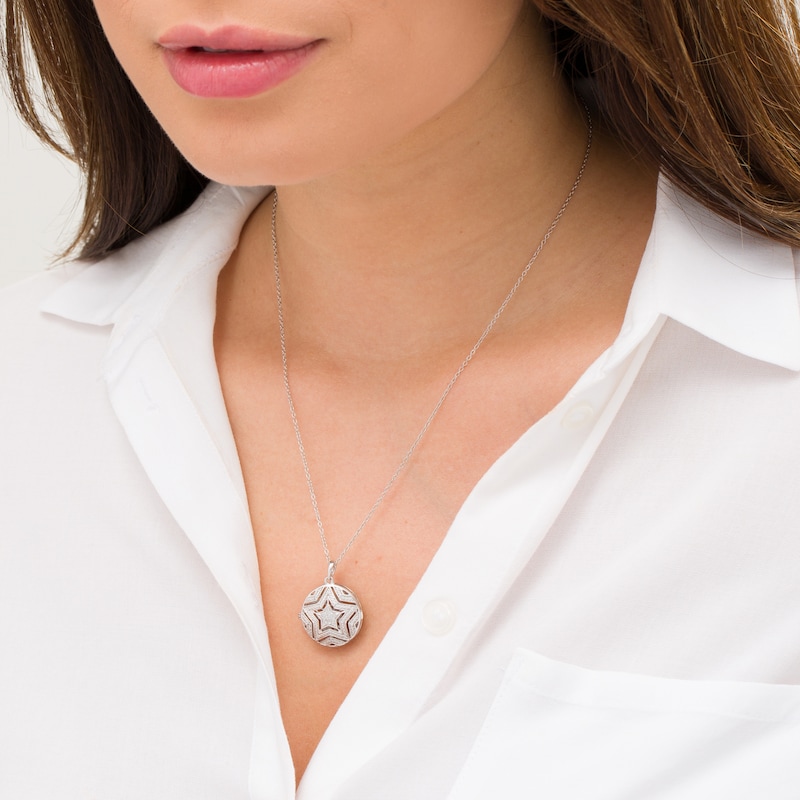 Main Image 2 of 1/10 CT. T.W. Composite Diamond Multi-Row Star Outline Locket in Sterling Silver