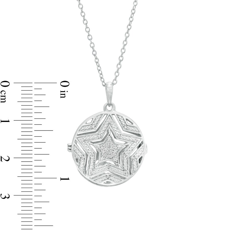 1/10 CT. T.W. Composite Diamond Multi-Row Star Outline Locket in Sterling Silver