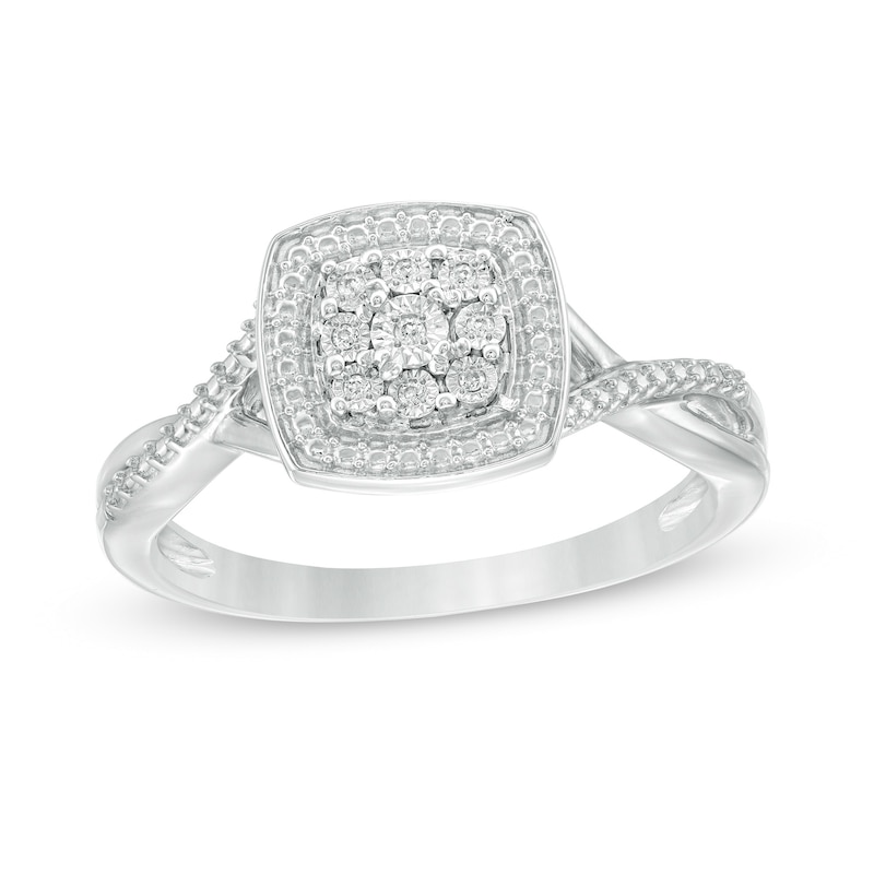 Main Image 1 of Composite Diamond Accent Bead Cushion Frame Promise Ring in Sterling Silver