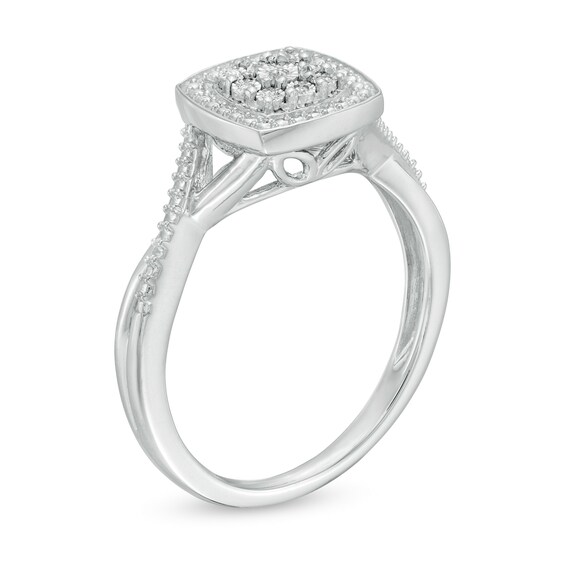 Composite Diamond Accent Bead Cushion Frame Promise Ring in Sterling Silver