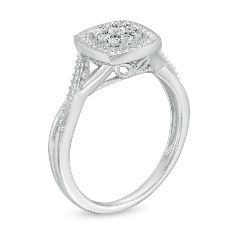 Main Image 3 of Composite Diamond Accent Bead Cushion Frame Promise Ring in Sterling Silver