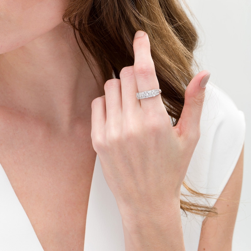 Main Image 2 of 1/3 CT. T.W. Baguette and Round Diamond Alternating Multi-Row Ring in Sterling Silver
