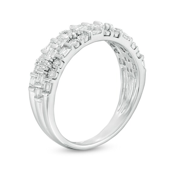 1/3 CT. T.w. Baguette and Round Diamond Alternating Multi-Row Ring in Sterling Silver